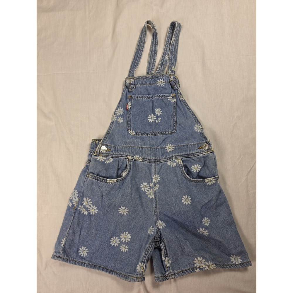 Levi's Shortalls Girls 4 Blue Denim Daisy Floral Bib Overall Shorts Pockets